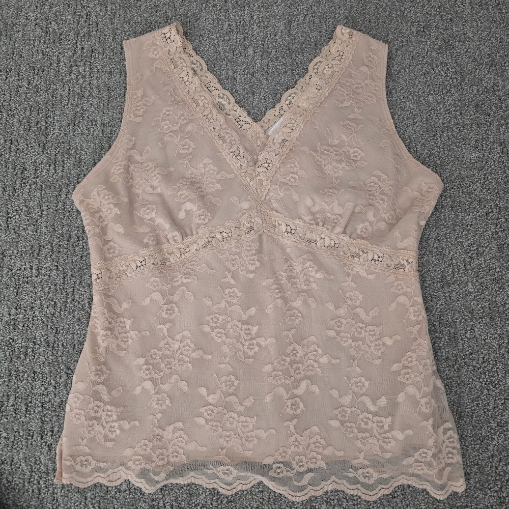 VTG Worthington Lace Tank Top LP White V Neck Y2K Coquette Fairycore
